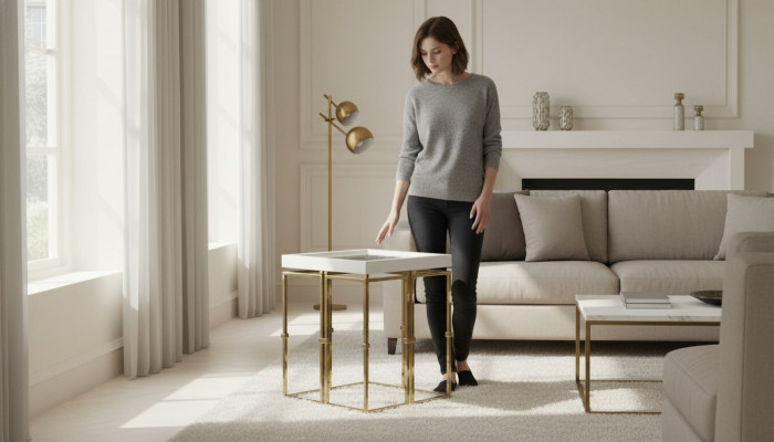 Niewentdësch Couchdësch Kaffisdësch Sofadësch Dësch Wunnzëmmer Gold