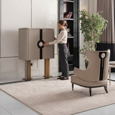 Fotellsgrupp Wunnzëmmer Barschränk Modern Ouerfotell Beige Schaf