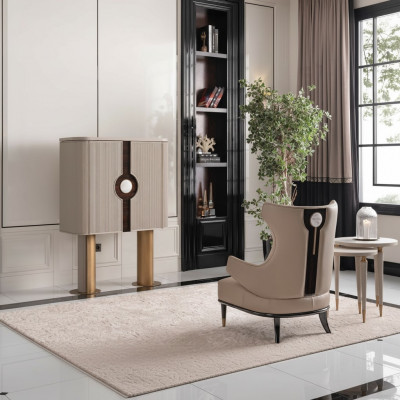 Fotellsgrupp Wunnzëmmer Barschränk Modern Ouerfotell Beige Schaf