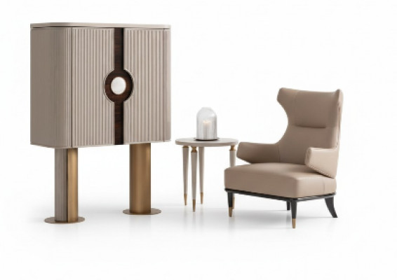 Fotellsgrupp Wunnzëmmer Barschränk Modern Ouerfotell Beige Schaf