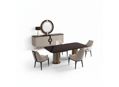 Iesswénkel, Iesszëmmer, Iessgrupp, Luxus Iessdësch, Still, Beige Holz Set, 9 Deeler.
