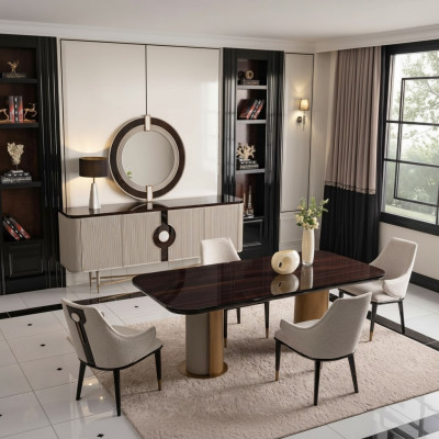 Luxus-Iessgrupp Iesszëmmer Iessdësch Iesseck Still Beige Holz Set 7stéckeg
