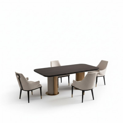 Luxus-Iessgrupp Iesszëmmer Iessdësch Iesseck Still Beige Holz Set 7stéckeg