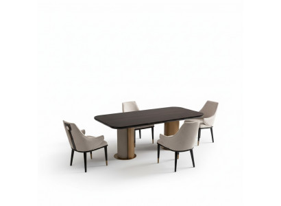 Luxus-Iessgrupp Iesszëmmer Iessdësch Iesseck Still Beige Holz Set 7stéckeg