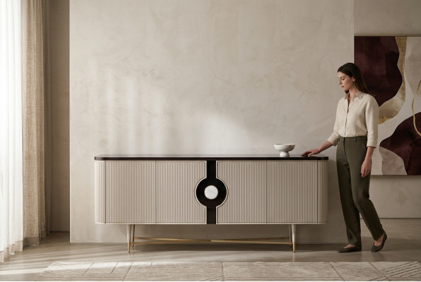 Sideboard Anrichte Schaf Kommode Holz Holzschaf Beige Luxus Design