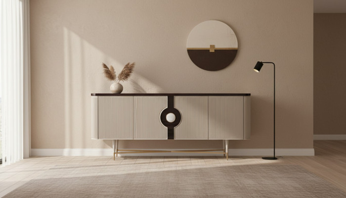 Sideboard Anrichte Schaf Kommode Holz Holzschaf Beige Luxus Design