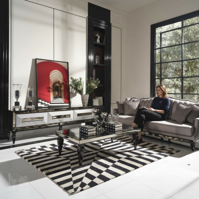 Garnitur Sofa 4 Sëtzer Stoffssofabrëll Dëscht Gro TV Stänner Set 3tlg.