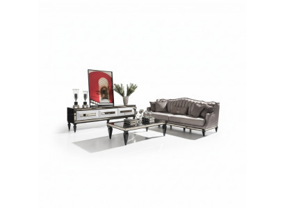 Garnitur Sofa 4 Sëtzer Stoffssofabrëll Dëscht Gro TV Stänner Set 3tlg.
