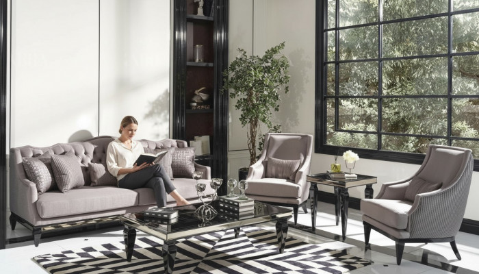 Sofagarnitur Canapé 3 Dëscher Stoffsofa Gro Set 5tlg Dräisiichter