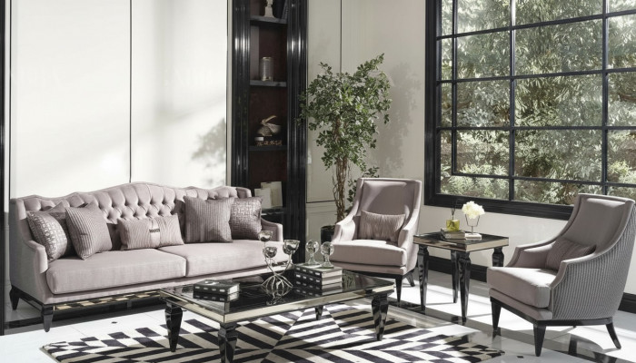 Sofagarnitur Canapé 3 Dëscher Stoffsofa Gro Set 5tlg Dräisiichter