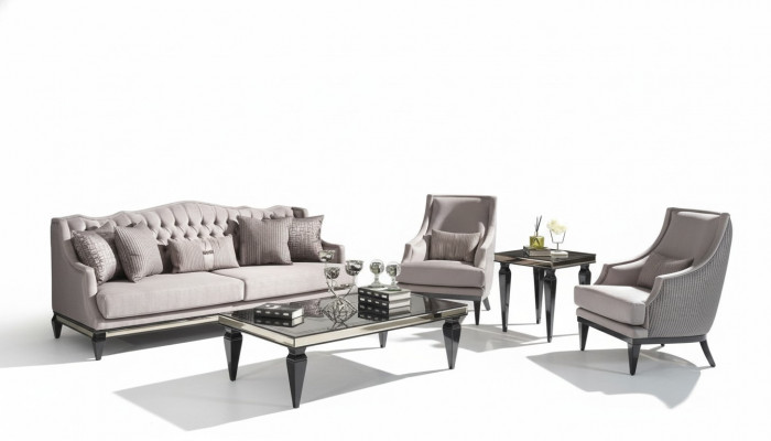 Sofagarnitur Canapé 3 Dëscher Stoffsofa Gro Set 5tlg Dräisiichter