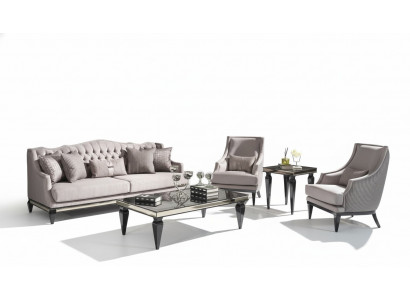 Sofagarnitur Canapé 3 Dëscher Stoffsofa Gro Set 5tlg Dräisiichter