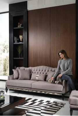 Chesterfield Canapé 3 Sëtzer Stoffcanapé Gro Drësëtzer Polsterkanapé Stoff