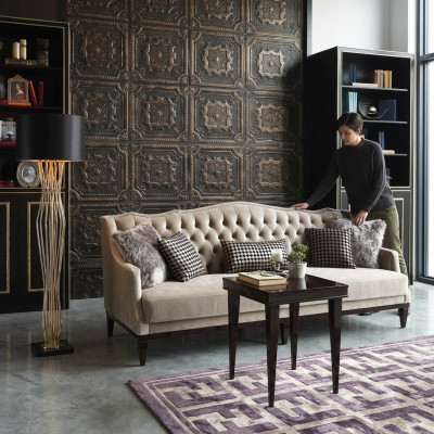 Wunnzëmmer Garnitur Canapé 3 Sëtzer Bäistelltësch Chesterfield Polstersofa Gro