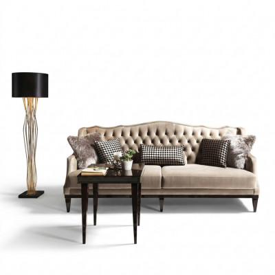 Wunnzëmmer Garnitur Canapé 3 Sëtzer Bäistelltësch Chesterfield Polstersofa Gro