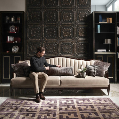 Stoffsofa Sofa 4 Sëtzer Gro Polstersofa Véiersëtzer Luxus Holz Design