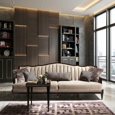 Stoffsofa Sofa 4 Sëtzer Gro Polstersofa Véiersëtzer Luxus Holz Design