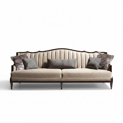 Stoffsofa Sofa 4 Sëtzer Gro Polstersofa Véiersëtzer Luxus Holz Design