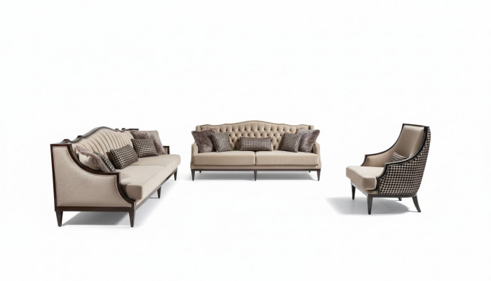 Canapéset 4-Sëtz 3-Sëtz Fotell Groe Stoffsallong Polstersofa