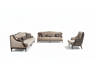 Canapéset 4-Sëtz 3-Sëtz Fotell Groe Stoffsallong Polstersofa