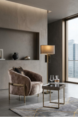 Wunnzëmmer Komplett Sesel Bäistelltësch Beige Stoff Oueresessel Set