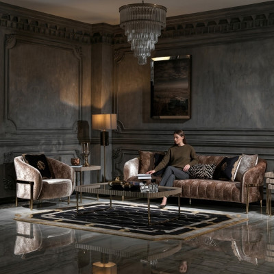 Couchgarnitur Drësëtzer Fauteuil Beige Stoffsofa Polstersofa Couchtisch