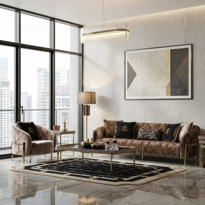 Couchgarnitur Drësëtzer Fauteuil Beige Stoffsofa Polstersofa Couchtisch