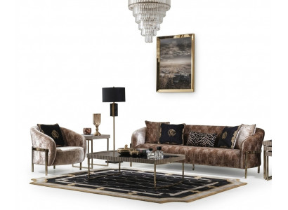 Couchgarnitur Drësëtzer Fauteuil Beige Stoffsofa Polstersofa Couchtisch