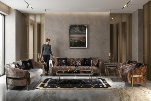 Soffagarnitur Drësëtzeger Fauteuil Beige Stoffsëff Polstersëff Sofa Modern