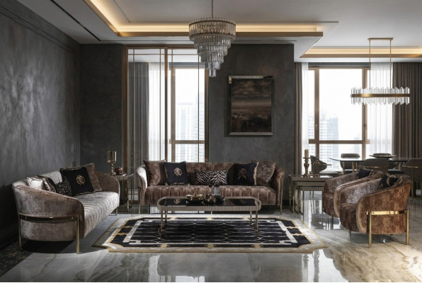 Soffagarnitur Drësëtzeger Fauteuil Beige Stoffsëff Polstersëff Sofa Modern
