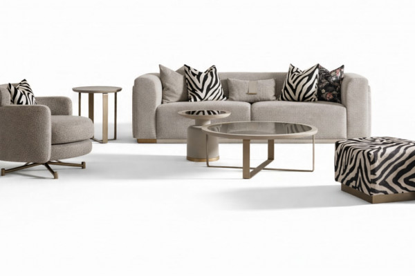 Canapé-Set Véiersëtzer Fauteuil Stoffcanapé Wittischnouer Griis Set 6 Stécker
