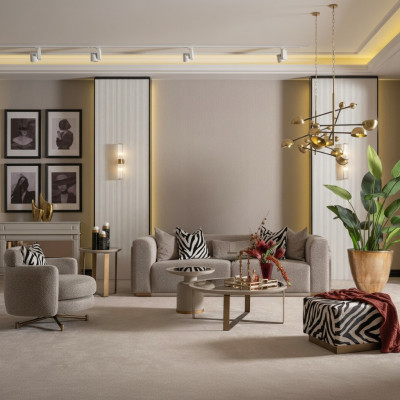 Canapé-Set Véiersëtz Sëtz Plëséierstoffsofa Polstersofa Gro Set 3tlg