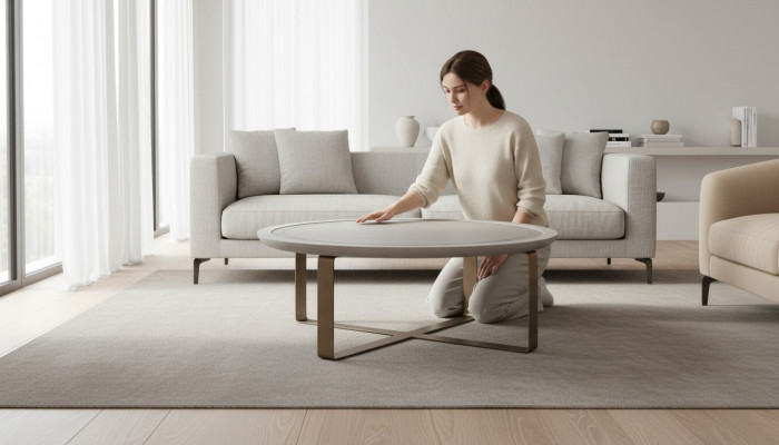 Couchtisch Modern Bäistelltisch Kaffisdësch Sofadësch Beige Metall