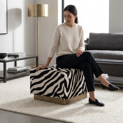 Hocker Sëtz-Hocker Zebramuster Sëtz-Wierfel Stoff Polster Wunnzëmmer Sëtz