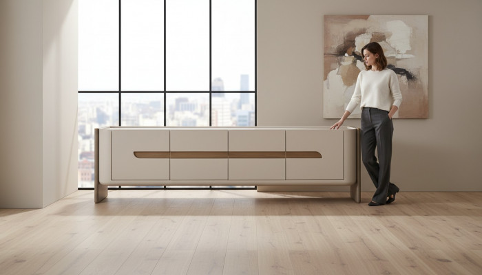 Sideboard RTV Lowboard TV Ständer Beige Holz Wunnzëmmer Schaf Modern