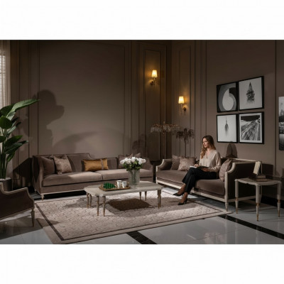Sofagarnitur Véiersëtz 4 Sëtz Dësch Stoffsofa Polstersofa Braun