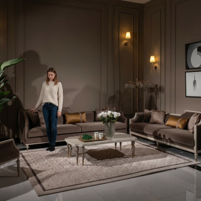 Véier-Sëtz Sofa Garnitur 4 Sëtz Sofa Stoffsofa Polstersofa Brong Set