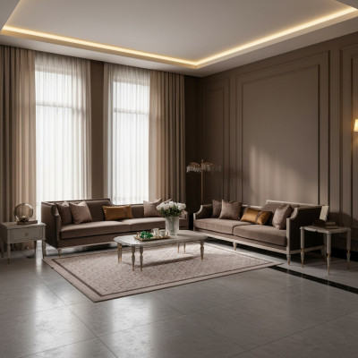 Véier-Sëtz Sofa Garnitur 4 Sëtz Sofa Stoffsofa Polstersofa Brong Set