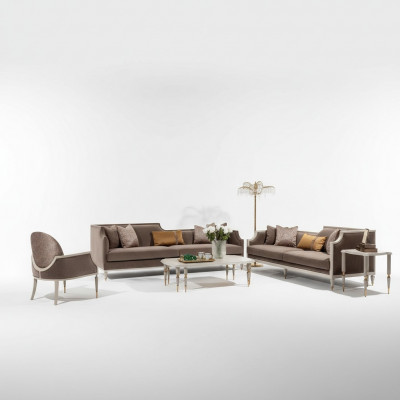 Canapé-Set Véiersëtzer 4 Sëtzer Dësch Couch Stoffcanapé Fotell Brong 4-Stéck
