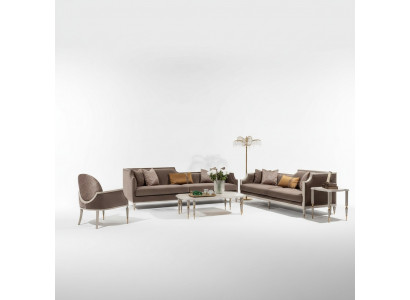 Canapé-Set Véiersëtzer 4 Sëtzer Dësch Couch Stoffcanapé Fotell Brong 4-Stéck