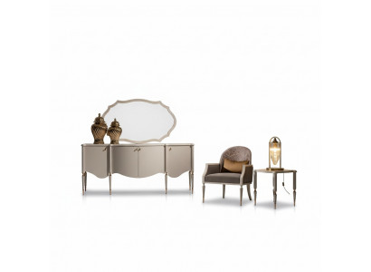 Wunnzëmmer Garnitur 4tlg. Sesselen Niewendësch Sideboard Spigel Bäige.