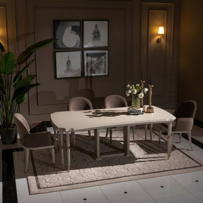 Iessgruppe Iesseck Iessdësch Still Set 7tlg Iesszëmmer Beige Holz Design