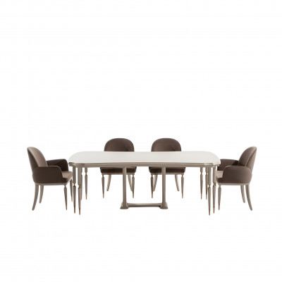 Iessgruppe Iesseck Iessdësch Still Set 7tlg Iesszëmmer Beige Holz Design
