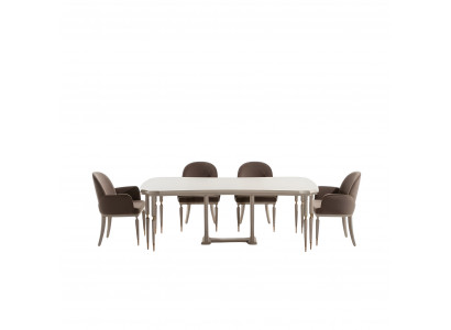 Iessgruppe Iesseck Iessdësch Still Set 7tlg Iesszëmmer Beige Holz Design