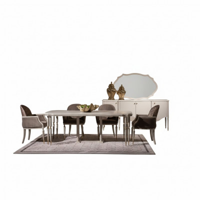 Iessgrupp Iesseck Iessdësch Still 9tlg Iesszëmmer Beige Holz Kommode