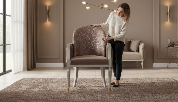 Still Sessel Design Cocktailsessel Sëtzer Beige Stoff Polster.