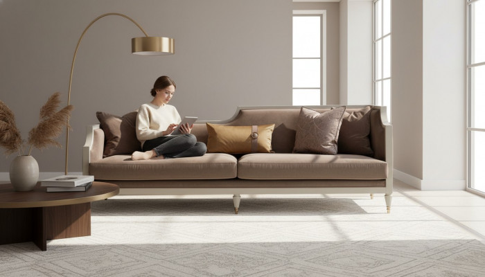 Viersëtzer Sofa 4 Sëtzer Stoffsofa Brong Polstersofa Sofa Wunnzëmmer