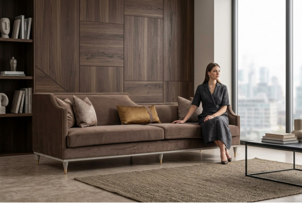 Stoffsofa Véiersëtzer Sofa 4 Sëtzer Brong Sofas Wunnzëmmer Polstersofa
