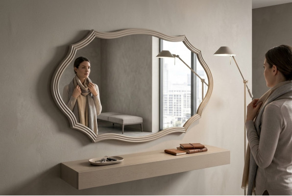 Wandspigel Spigel Dekorativ Luxus Design Wunnzëmmer Beige 150x90 Holz