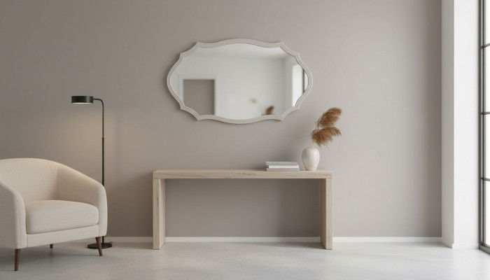 Wandspigel Spigel Dekorativ Luxus Design Wunnzëmmer Beige 150x90 Holz